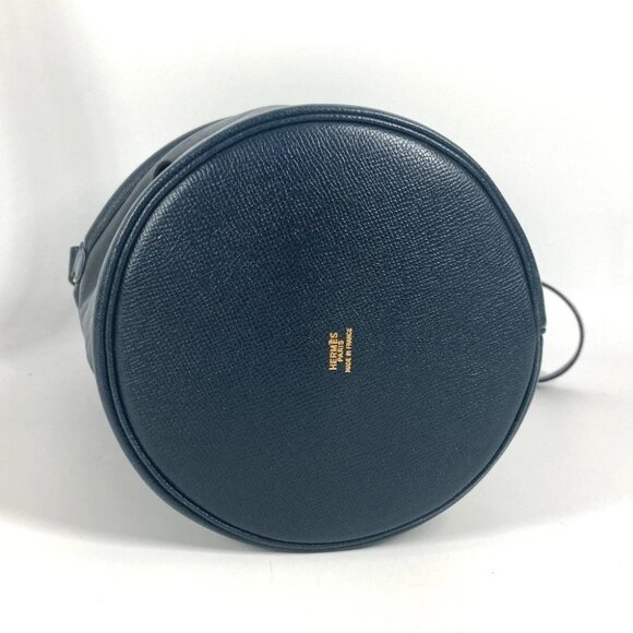 HERMES Tassel fringe Manjoire Drawstring bag Shoulder Bag Leather Navy - Picture 5 of 15